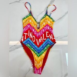 Valentino Red and Pink Swimsuit One Piece